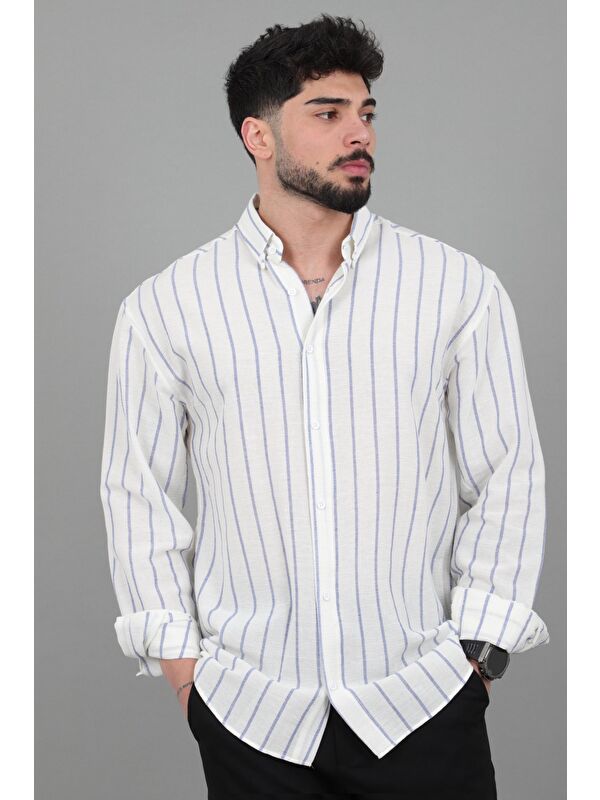 Stilkombin Şile Çizgili Oversize Uzun Kol Yazlık Gömlek MRS 226_40418