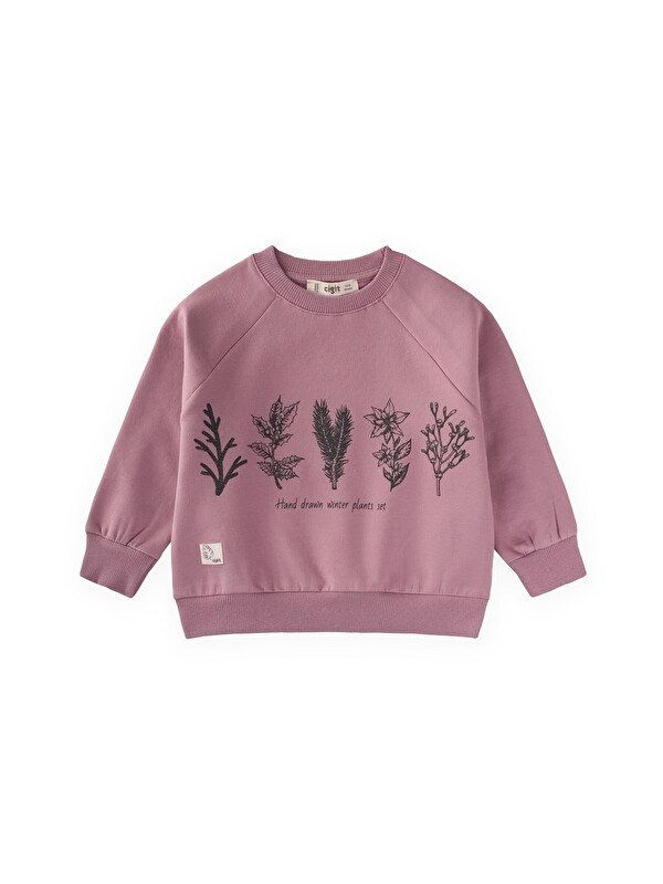 CİGİT Ağaç Baskılı Sweatshirt 1-7 Yaş Leylak