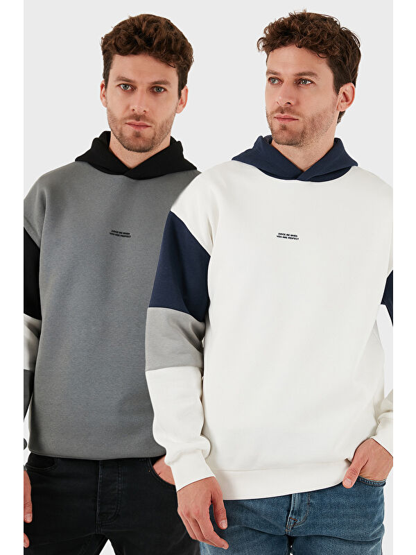 Buratti Pamuklu Relaxed Fit Kapüşonlu İçi Tüylü Yumuşak Şardonlu 2' li Paket Sweat 5905299S2