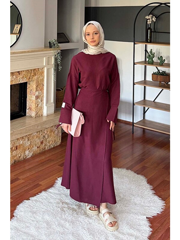 Lamelif Eteği Bağlama Detaylı Takım Mürdüm
