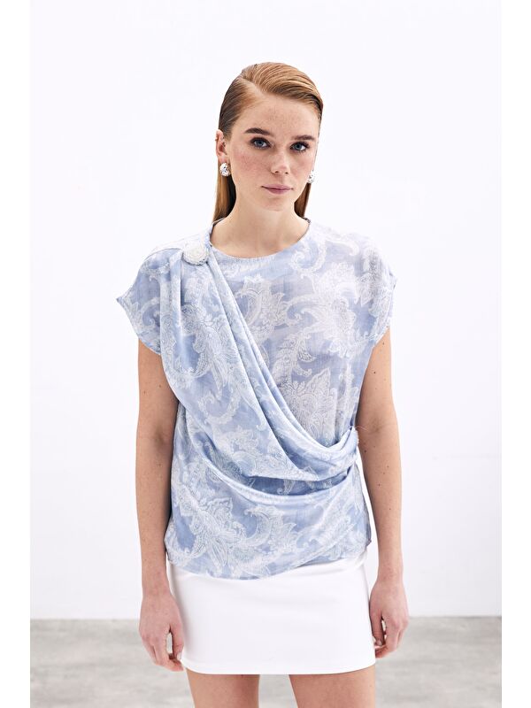 SATEEN Aksesuar Detaylı Bluz - Mavi