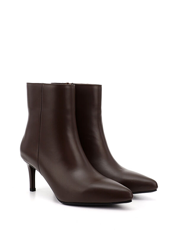 Kadın ÇİKOLATA KAHVE Fermuarlı İnce Topuklu Hakiki Deri Bot - Görsel 3