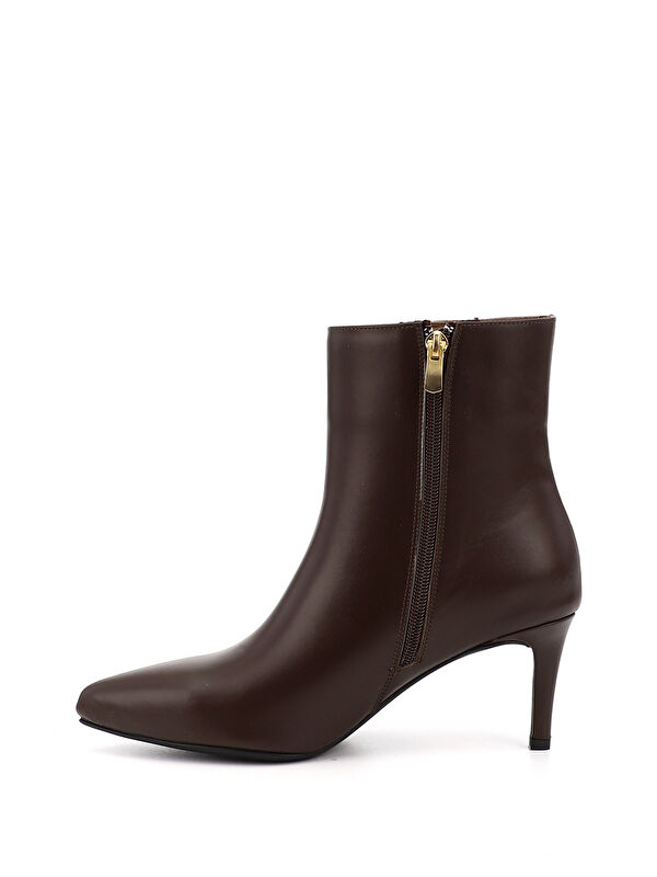 Kadın ÇİKOLATA KAHVE Fermuarlı İnce Topuklu Hakiki Deri Bot - Görsel 4