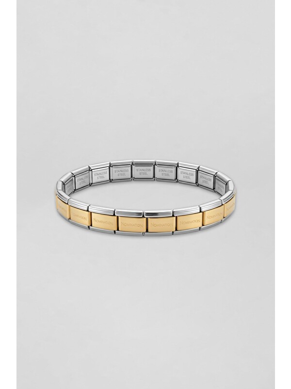 Abluka Online Unisex İtalyan Stil Yazılı Esnek Çelik Bileklik Gold