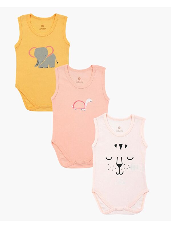 Luggi Baby Bisiklet Yaka Kız Bebek Askılı Çıtçıtlı Body 3'lü