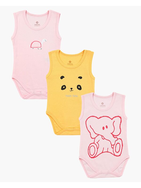 Luggi Baby Bisiklet Yaka Kız Bebek Askılı Çıtçıtlı Body 3'lü