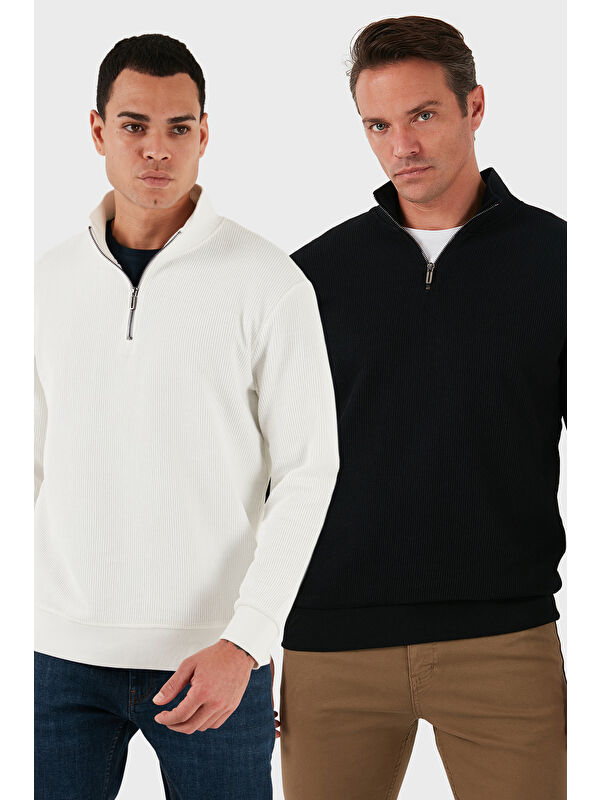 Buratti Pamuklu Regular Fit Yarım Fermuarlı Dik Yaka 2'li Paket Sweat 5905716S2