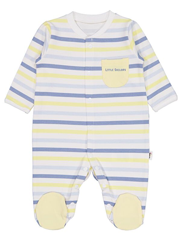 Civil Baby Little Sailors Cep Baskılı Patikli 1-9 Ay Tulum - Beyaz 3-6 Ay