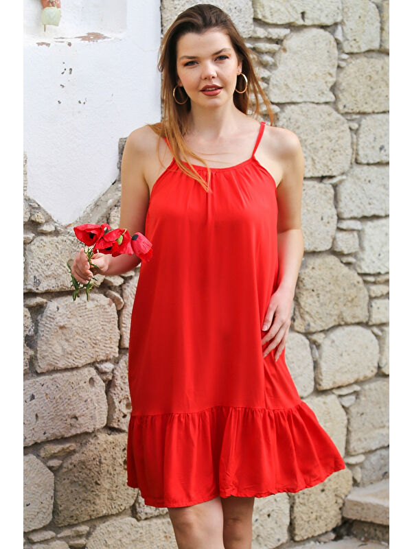 Chiccy Narçiçeği Eteği Fırfırlı Ayarlanabilir Askılı Casual Viskon Dokuma Elbise 105 66