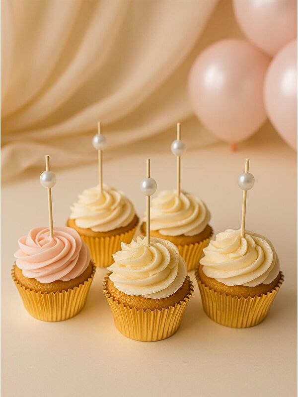 Parti Adresi İncili Kürdan Süslü Dekoratif Cupcake Kürdanı Beyaz 12'li