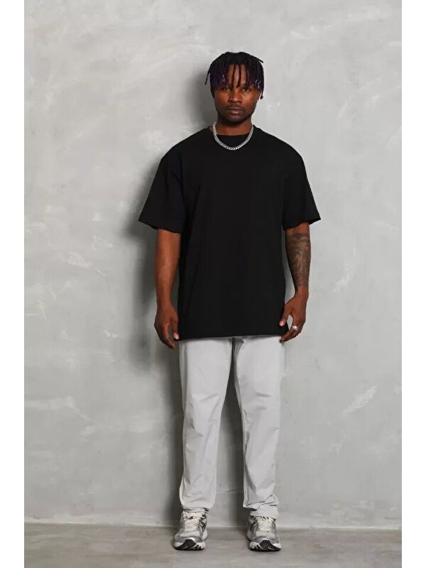 Jane's Unisex Oversize Düz Bisiklet Yaka T-Shirt - Siyah