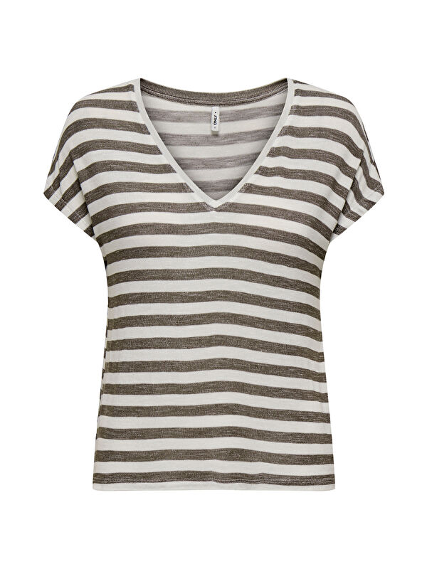 Only Onlliran Regular Fit Çizgili V Yaka T Shirt 15369780