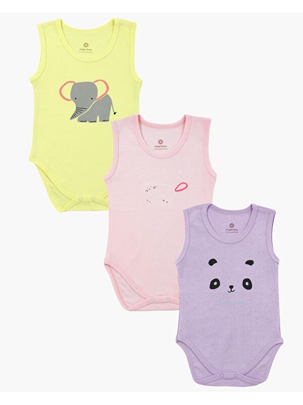 Luggi Baby Bisiklet Yaka Kız Bebek Askılı Çıtçıtlı Body 3'lü