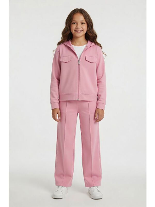 Cansın Mini Pembe Fermuarlı Hırkalı Eşofmanlı Kız Çocuk 2li Takım 24507