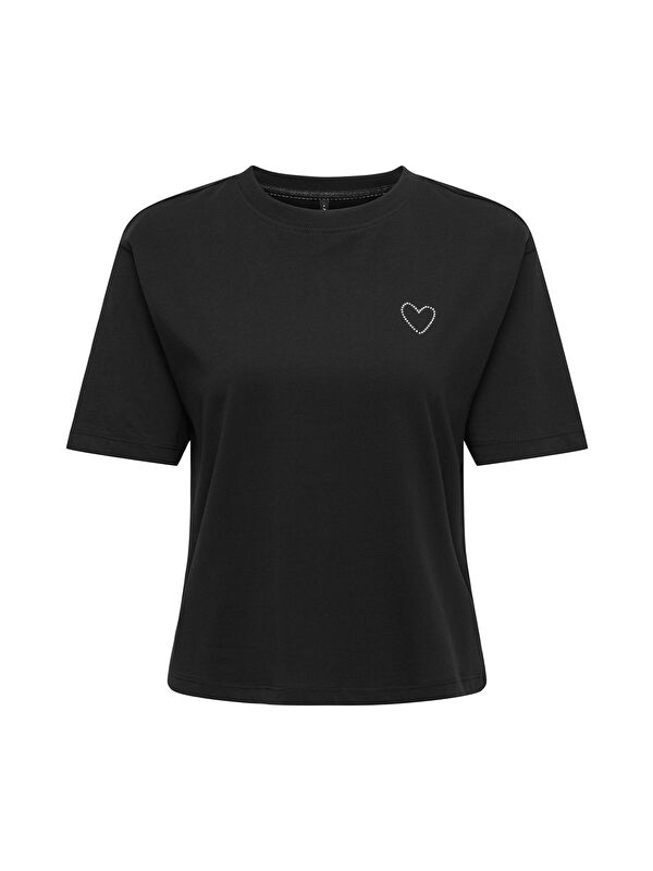 Only Onlrhine Pamuklu Boxy Fit Taş Detaylı Bisiklet Yaka T Shirt 15368901