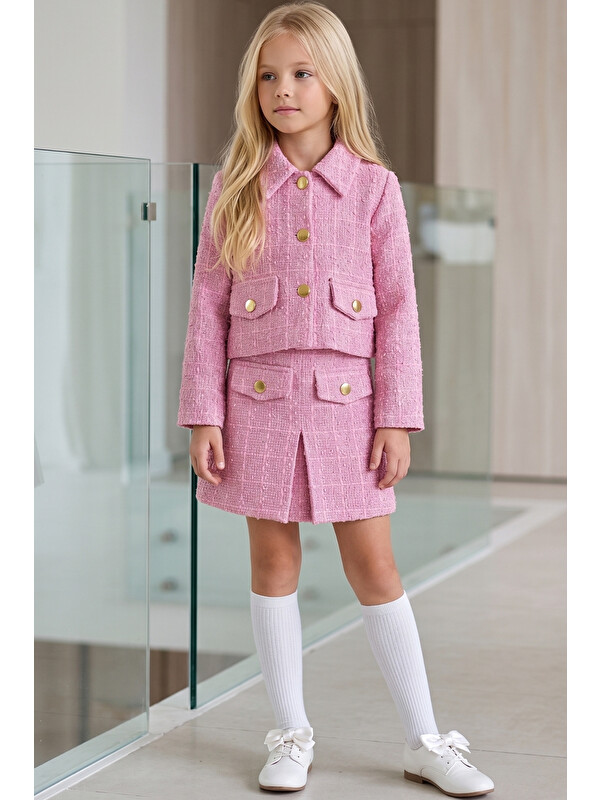 Parla Kids Kız Çocuk Carmen Pudra Pembe Tüvit 23 Nisan 29 Ekim Etek Ceket Yılbaşı Takım