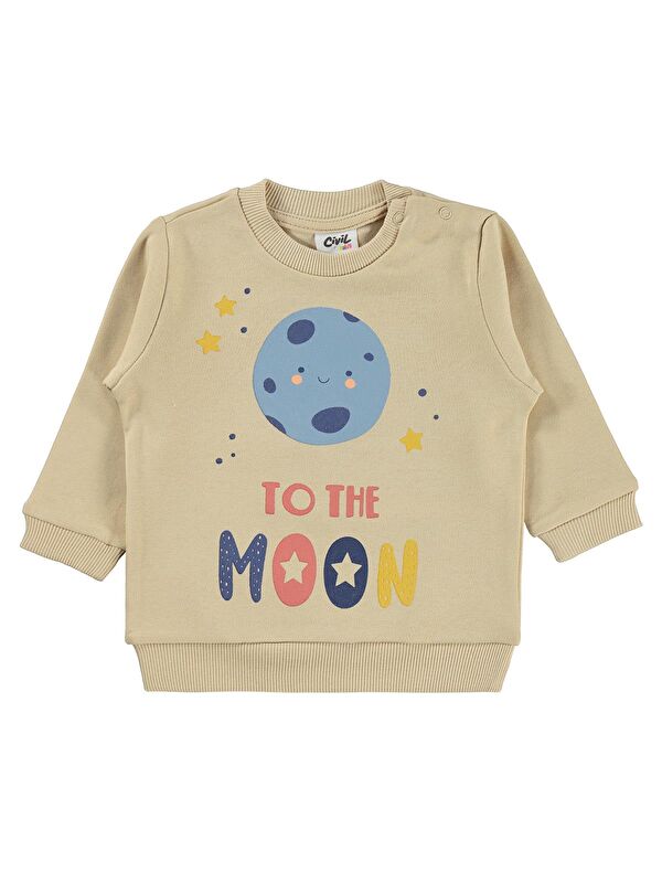 Civil Baby To The Moon Baskılı 6-18 Ay Sweatshirt - Kahverengi 12-18 Ay