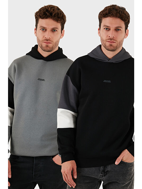 Buratti Pamuklu Relaxed Fit Kapüşonlu İçi Tüylü Yumuşak Şardonlu 2' li Paket Sweat 5905299S2