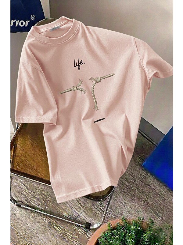 Oksit Life Design Minimalist İllüstrasyon Baskılı Unisex Oversize Tişört