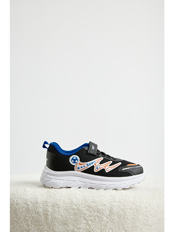 TONNY BLACK Çocuk Unisex Siyah Mavi Oranj Rahat Kalıp Nefes Alabilen Cırtlı Sneaker