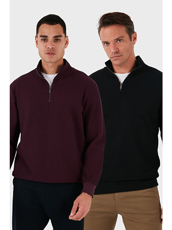 Buratti Pamuklu Regular Fit Yarım Fermuarlı Dik Yaka 2'li Paket Sweat 5905716S2