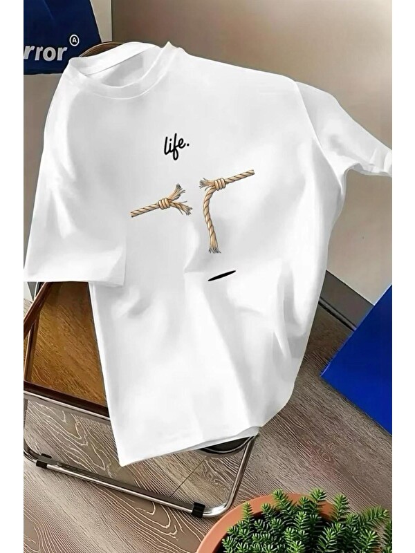 Oksit Life Design Minimalist İllüstrasyon Baskılı Unisex Oversize Tişört