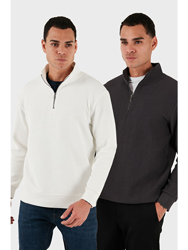 Buratti Pamuklu Regular Fit Yarım Fermuarlı Dik Yaka 2'li Paket Sweat 5905716S2
