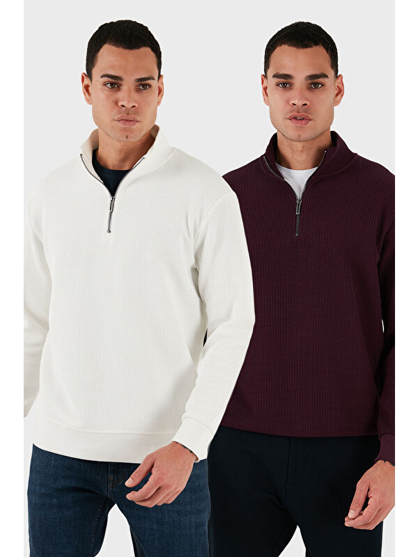 Buratti Pamuklu Regular Fit Yarım Fermuarlı Dik Yaka 2'li Paket Sweat 5905716S2