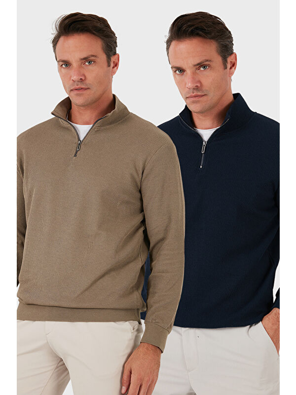 Buratti Pamuklu Regular Fit Yarım Fermuarlı Dik Yaka 2'li Paket Sweat 5905716S2