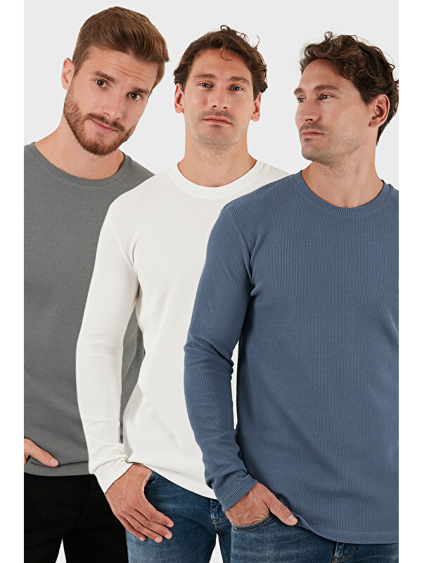 Buratti Pamuklu Bisklet Yaka Normal Kalıp Basic 3'lü Paket Sweat 5905073S3
