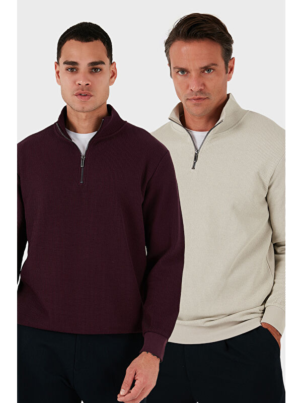 Buratti Pamuklu Regular Fit Yarım Fermuarlı Dik Yaka 2'li Paket Sweat 5905716S2
