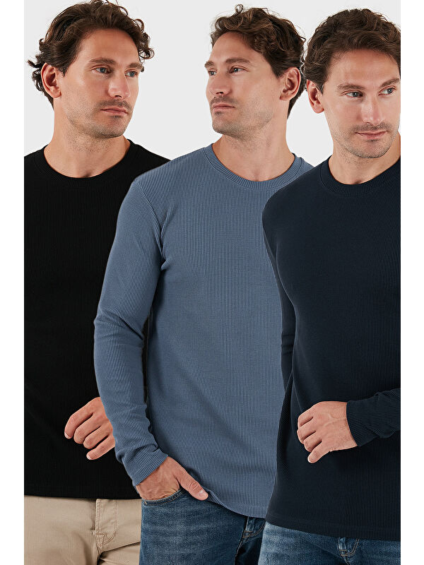 Buratti Pamuklu Bisklet Yaka Normal Kalıp Basic 3'lü Paket Sweat 5905073S3