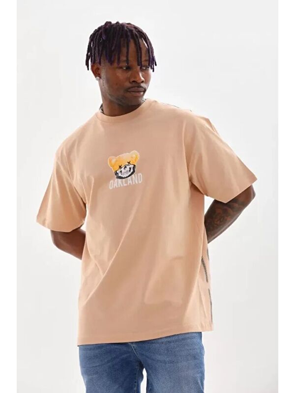 Jane's Unisex Baskılı Oversize T-Shirt - Bej