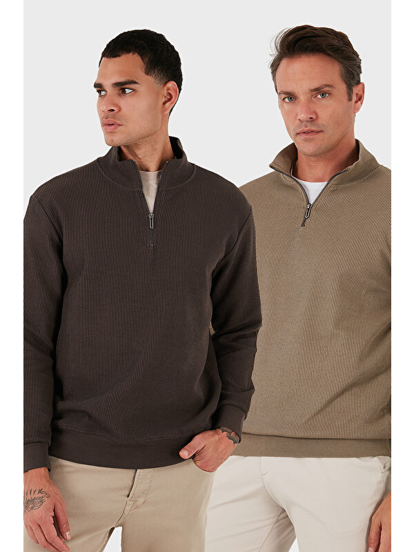 Buratti Pamuklu Regular Fit Yarım Fermuarlı Dik Yaka 2'li Paket Sweat 5905716S2