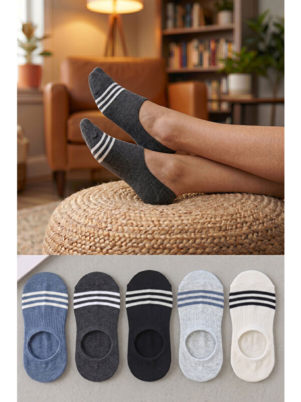 BGK 5 Çift Erkek Görünmez Çizgili Sneaker Çorap Renkli