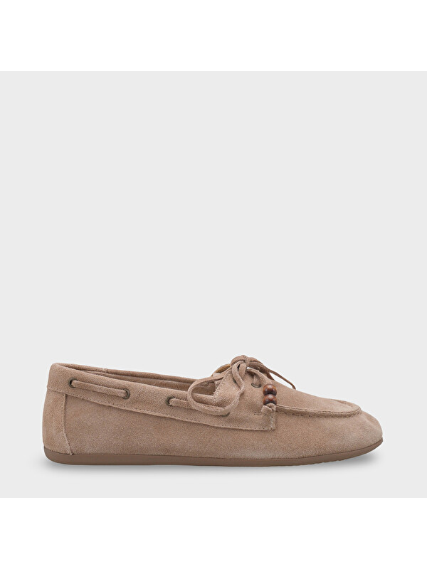 Capone Outfitters Vicki Hakiki Deri Süet Bağcıklı Boncuklu Konfor Kadın Loafer Tekne Ayakkabısı