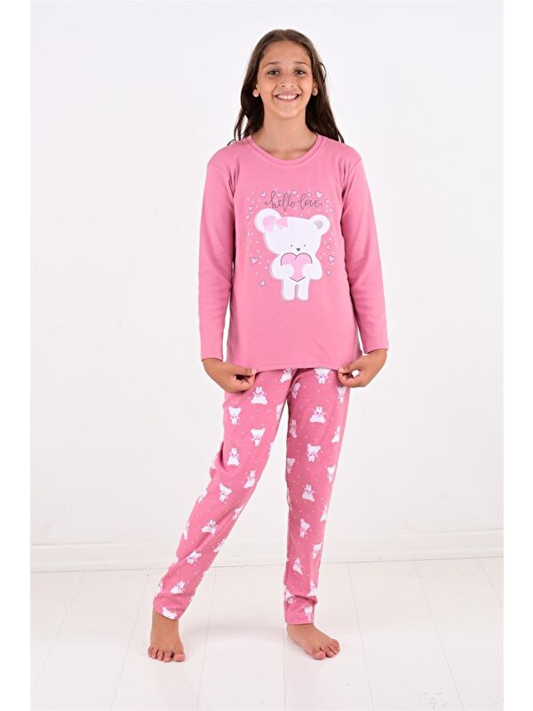 Vitmo Kız Çocuk Uzun Kollu Fiyonklu Ayıcık Model Pijama Takımı