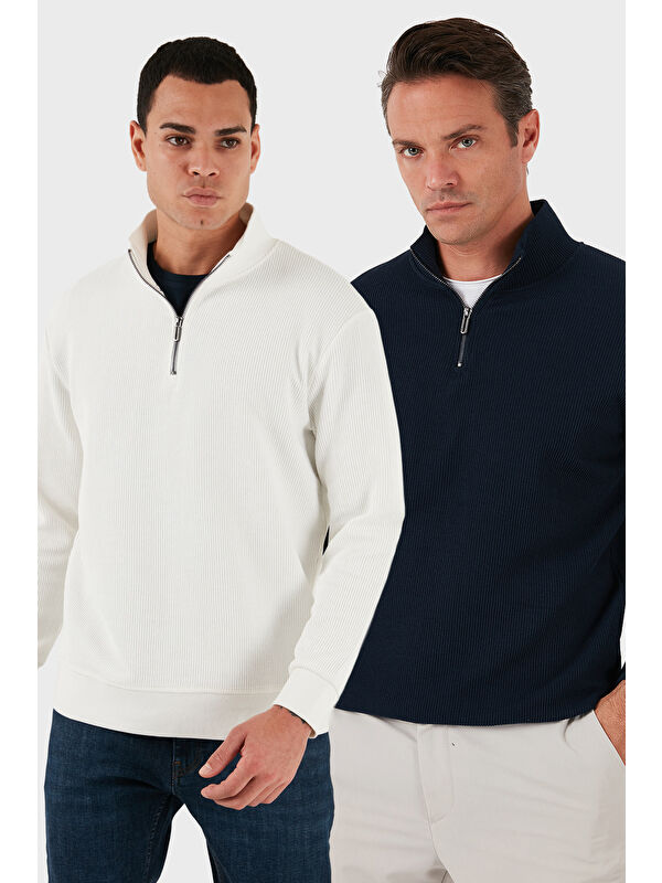 Buratti Pamuklu Regular Fit Yarım Fermuarlı Dik Yaka 2'li Paket Sweat 5905716S2