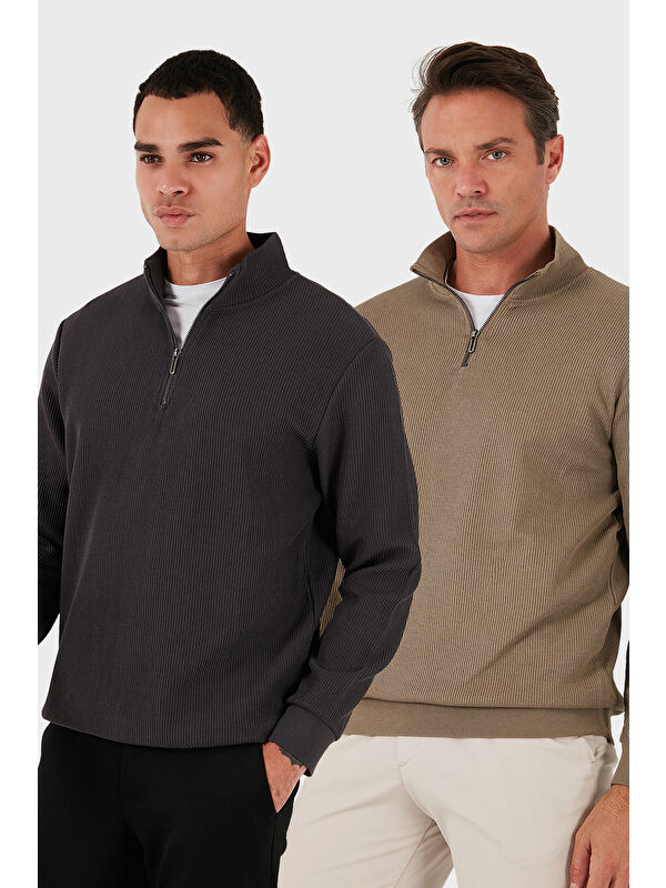 Buratti Pamuklu Regular Fit Yarım Fermuarlı Dik Yaka 2'li Paket Sweat 5905716S2