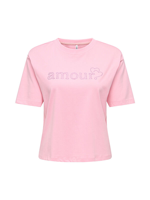 Only Onlrhine Pamuklu Boxy Fit Taş Detaylı Bisiklet Yaka T Shirt 15368901
