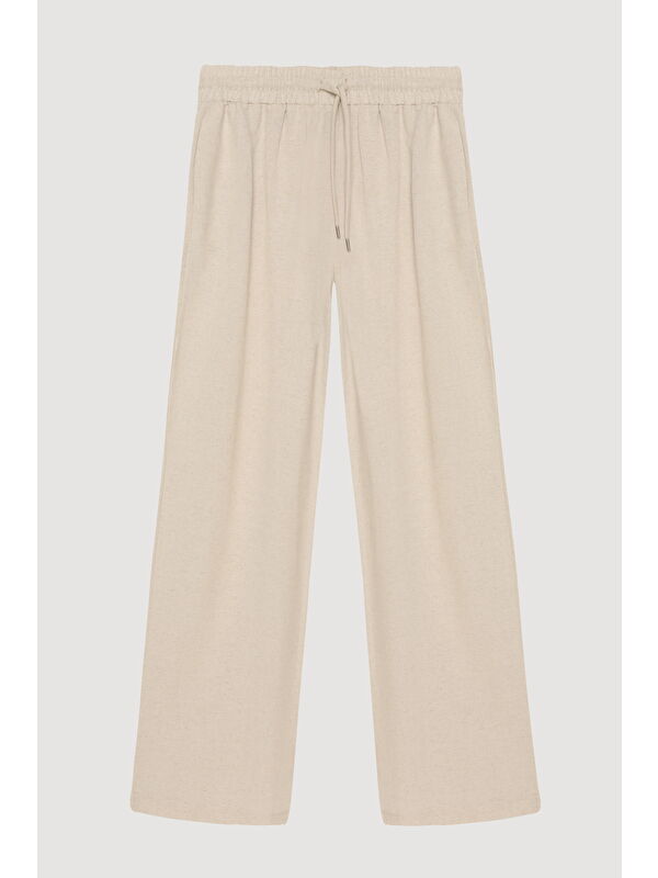 QUZU Beli Lastikli Keten Pantolon Naturel