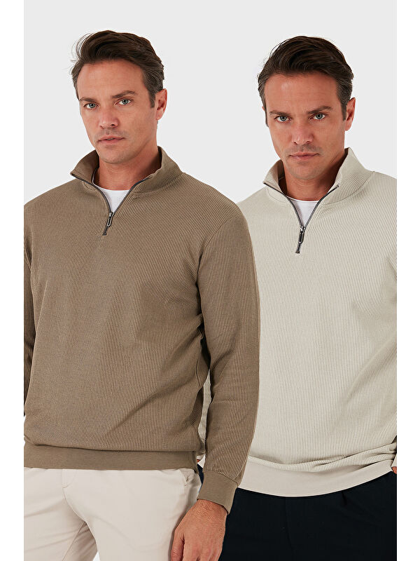Buratti Pamuklu Regular Fit Yarım Fermuarlı Dik Yaka 2'li Paket Sweat 5905716S2