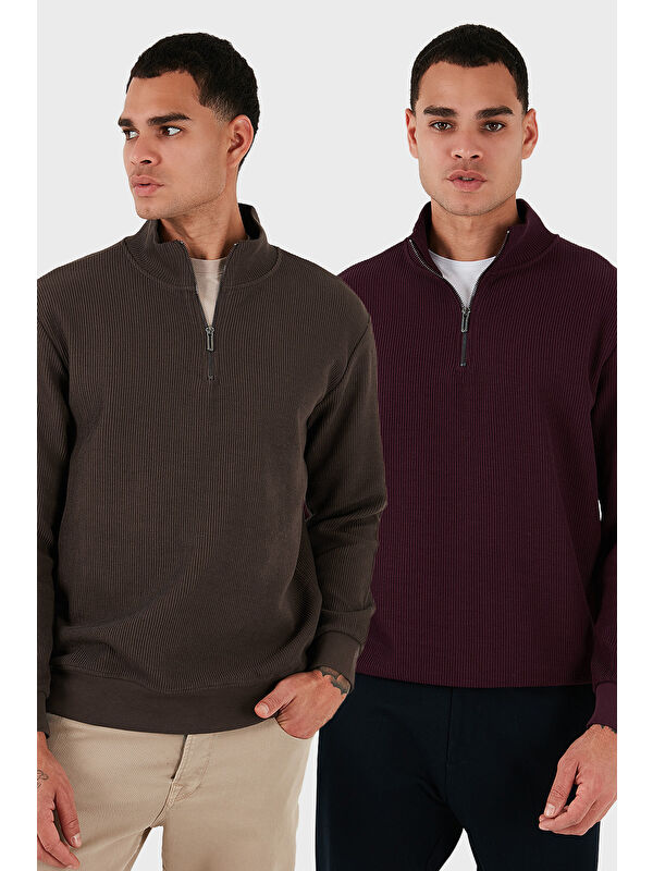 Buratti Pamuklu Regular Fit Yarım Fermuarlı Dik Yaka 2'li Paket Sweat 5905716S2