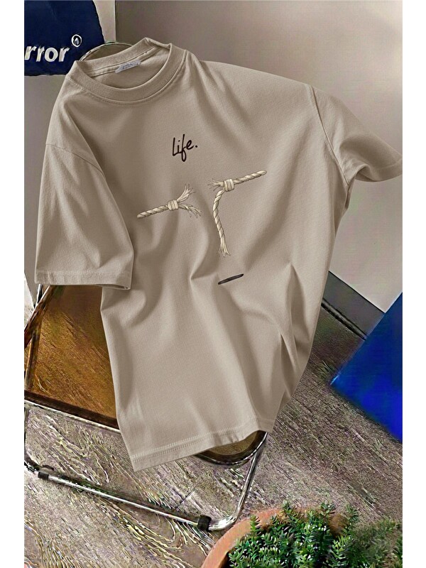 Oksit Life Design Minimalist İllüstrasyon Baskılı Unisex Oversize Tişört