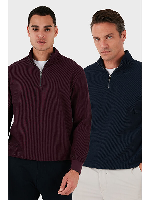 Buratti Pamuklu Regular Fit Yarım Fermuarlı Dik Yaka 2'li Paket Sweat 5905716S2