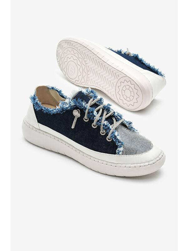 Tonny Black Yeşil Tonny Black Poli Taban Kadın Denim Kumaş Taşlı Bağcıklı Spor Ayakkabı