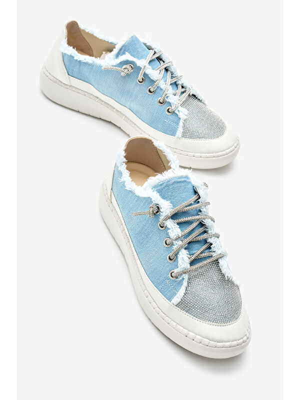 Tonny Black Yeşil Tonny Black Poli Taban Kadın Denim Kumaş Taşlı Bağcıklı Spor Ayakkabı