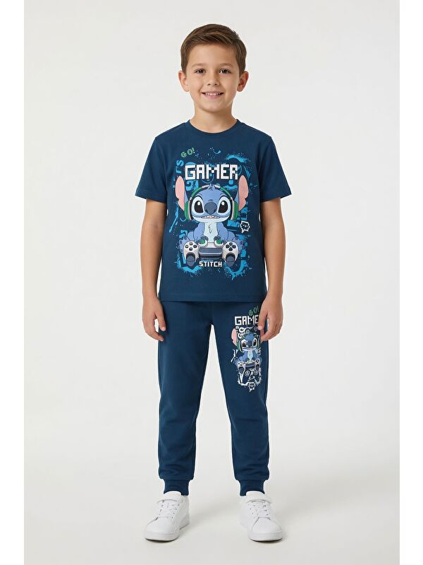 Cansın Mini Koyu Mavi Gamer Karakter Baskılı Tişörtlü Erkek Çocuk Eşofman Takımı 23877