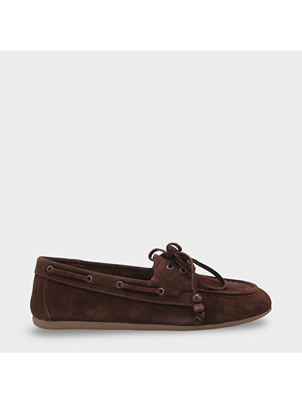Capone Outfitters Vicki Hakiki Deri Süet Bağcıklı Boncuklu Konfor Kadın Loafer Tekne Ayakkabısı