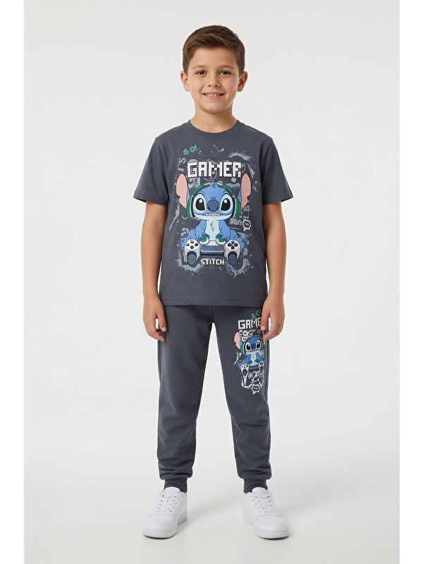 Cansın Mini Gri Gamer Karakter Baskılı Tişörtlü Erkek Çocuk Eşofman Takımı 23876